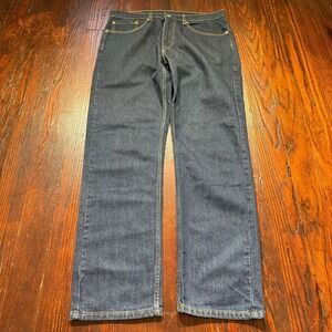 Levis 505 Jeans Mens 36x32 Blue Straight Leg Stretch Cowboy Biker - EUC